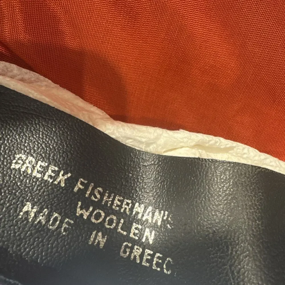 Vintage Greek Fisherman Cap Black Wool Gold Band Made in Greece Nautical Hat
